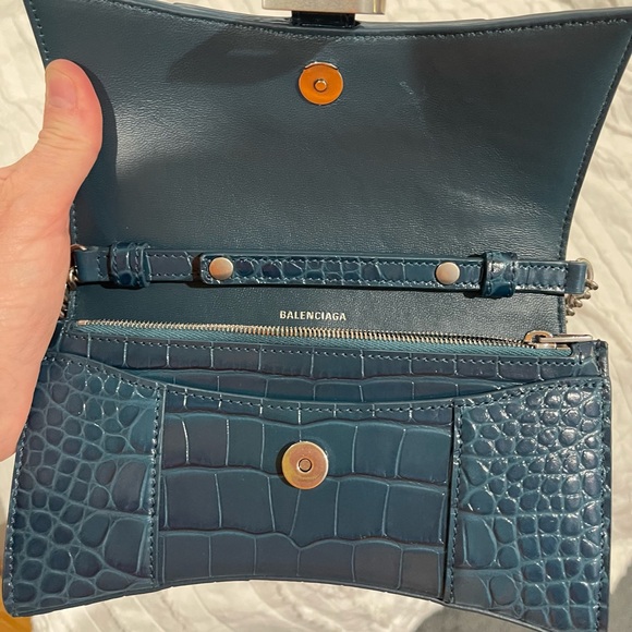 Balenciaga Hourglass Wallet on Chain - Blue Leather  Croc - Picture 7 of 10